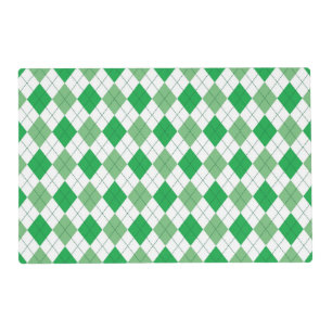 Green and White Argyle Laminated Paper Placemat