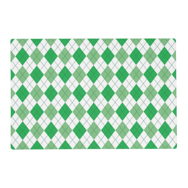 Green and White Argyle Laminated Paper Placemat (Front)