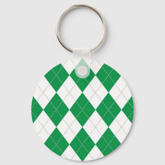 Green and White Argyle Pattern Keychain