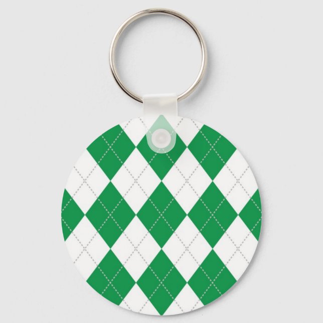 Green and White Argyle Pattern Keychain (Front)