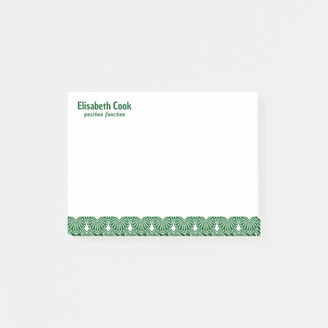 Green and White Art Deco Pattern, Custom Text Post-it Notes (Front)