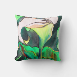 Green and white Arum lily floral Throw Pillow