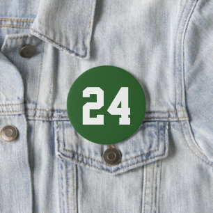 Green and White Athlete Jersey Number Button