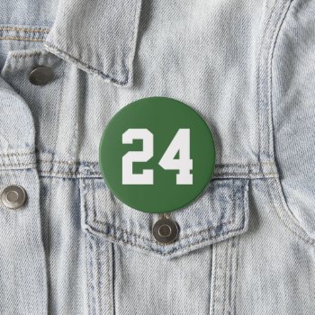 Green And White Athlete Jersey Number Button by jenniferstuartdesign at Zazzle