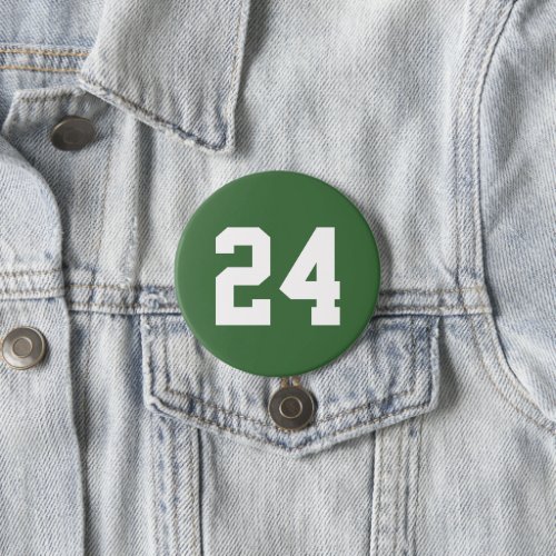 Green and White Athlete Jersey Number Button