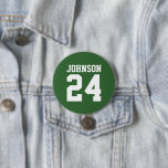 Green and White Athlete Name Jersey Number Button<br><div class="desc">Cheer on your favorite sports team, football player or just show off your school pride with a custom personalized spirit button! Add your school name or personalize with a player's name and jersey number. Perfect for football, basketball, baseball and soccer games! Create custom pins for the whole team, cheerleaders, parents...</div>