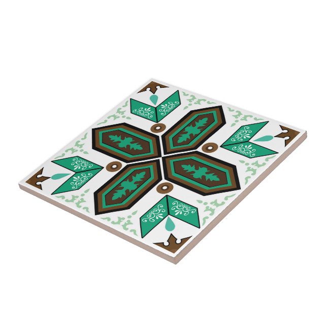Green and white Azulejo  Ceramic Tile (Side)