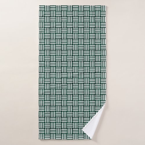 Green and white basket weave pattern bath towel