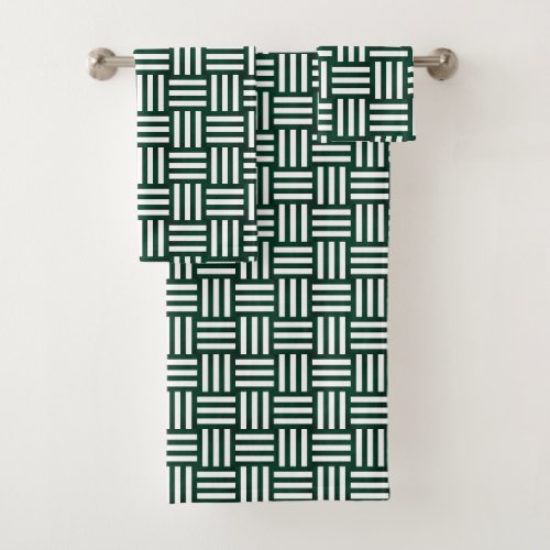 Green and white basket weave pattern bath towel set