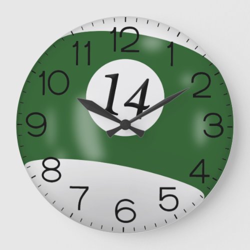 Green and White Billiard 14 Ball     Large Clock