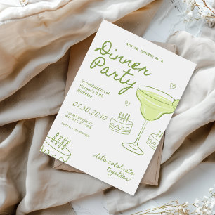 Green and White Birthday Dinner Party Invitation