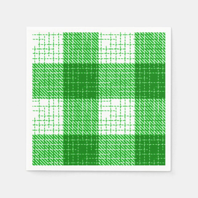 Green and White Bold Checkered Plaid Design  Napkins (Front)