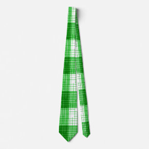 Green and White Bold Checkered Plaid Design Neck Tie