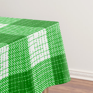 Green and White Bold Checkered Plaid Design Tablecloth