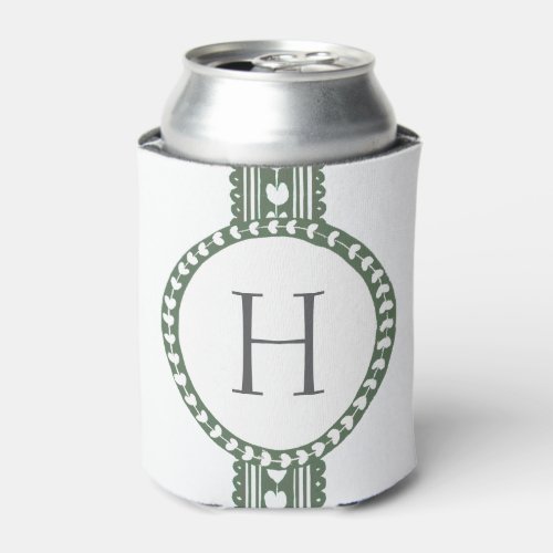 Green and White Botanical Block Print Wedding Can Cooler