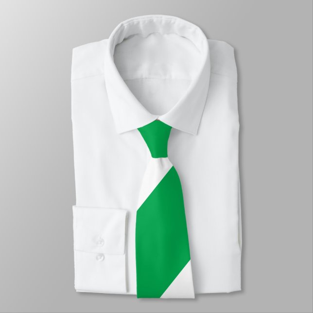 Green and White Broad Regimental Stripe Neck Tie (Tied)