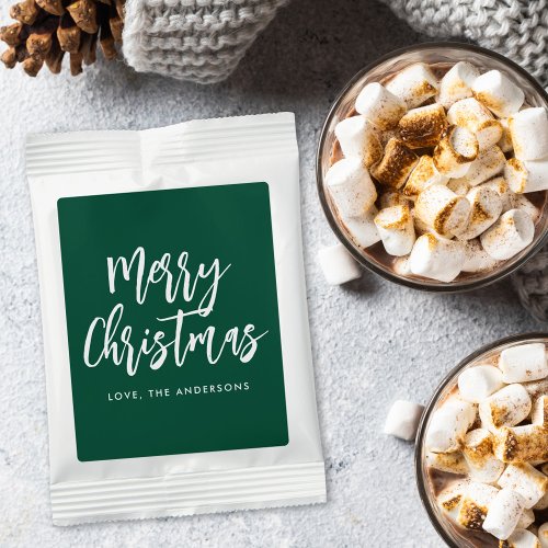 Green and White Brush Script Merry Christmas Hot Chocolate Drink Mix