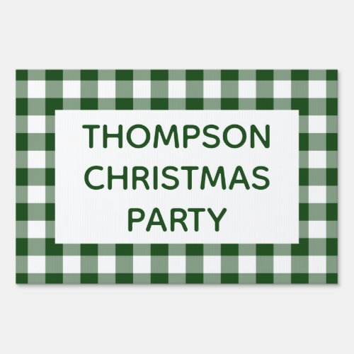 Green and White Buffalo Check Christmas Party Sign