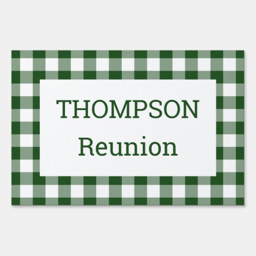 Green and White Buffalo Check Reunion Party Sign