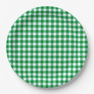 Green and  White Buffalo Checks plaid Paper Plates