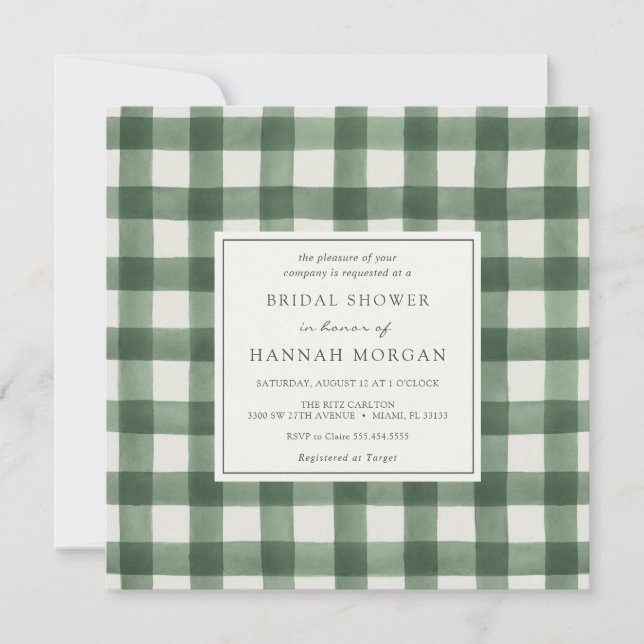 Green and White Buffalo Plaid Bridal Shower Invitation (Front)