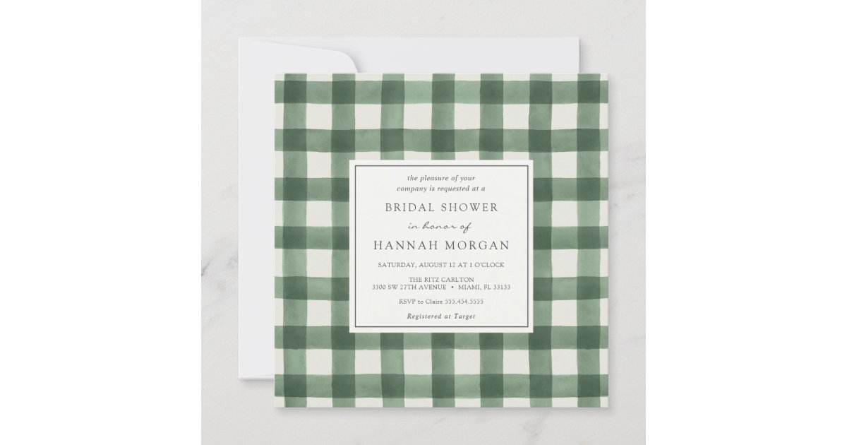 Green and White Buffalo Plaid Bridal Shower Invitation | Zazzle
