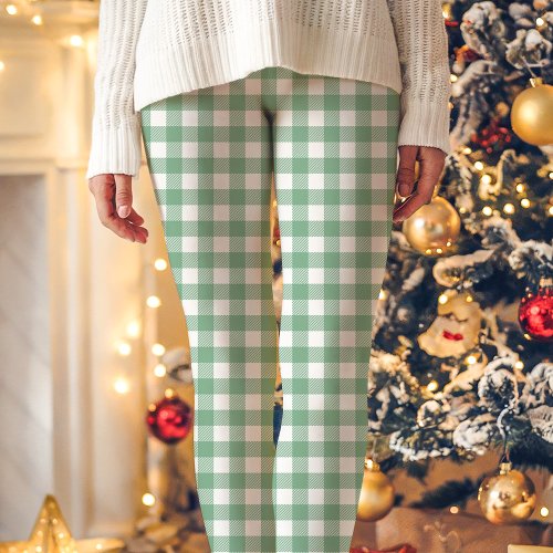 Green And White Buffalo Plaid Christmas Leggings