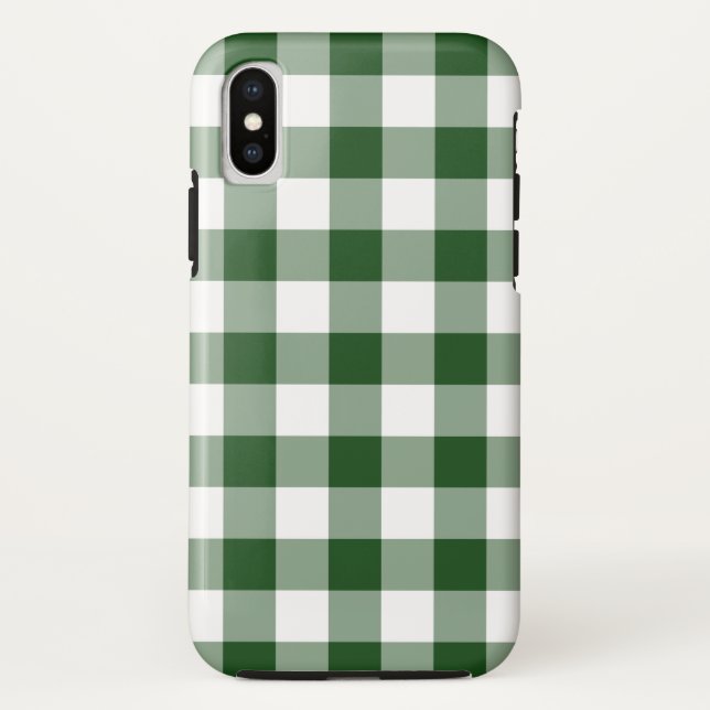 Green and White Buffalo Plaid iPhone X Case (Back)