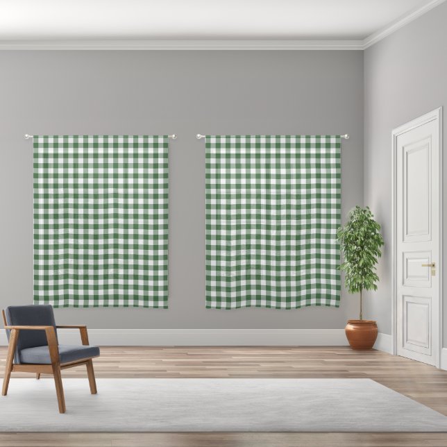 Green and White Buffalo Plaid Pattern Sheer Curtains (Wide)