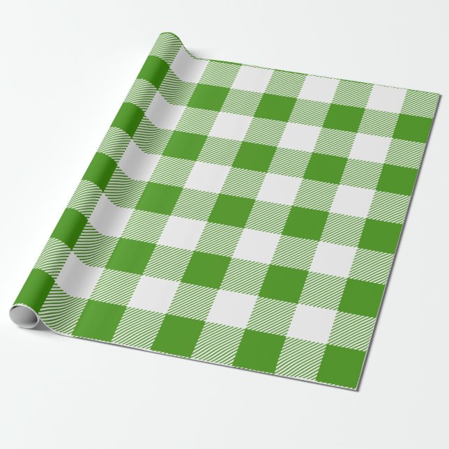Green and White Buffalo Plaid Wrapping Paper (Unrolled)