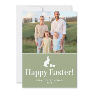 Green And White Bunny With Custom Photo Easter Card