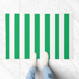 Green and White Cabana Stripes Doormat