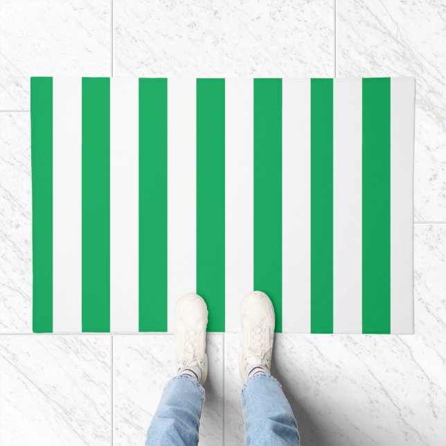 Green and White Cabana Stripes  Doormat (Indoor)