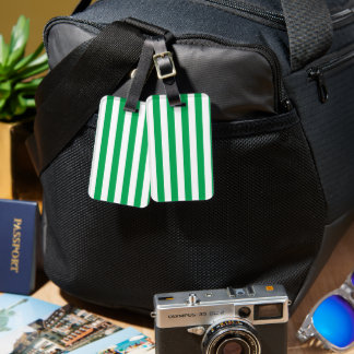 Green and White Cabana Stripes Luggage Tag