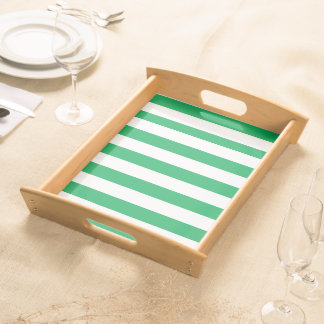 Green and White Cabana Stripes Serving Tray