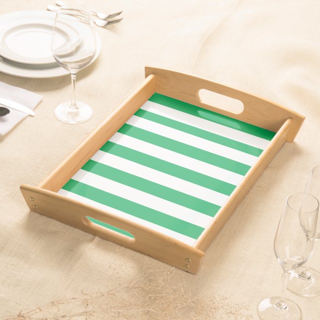 Green and White Cabana Stripes  Serving Tray (Front)