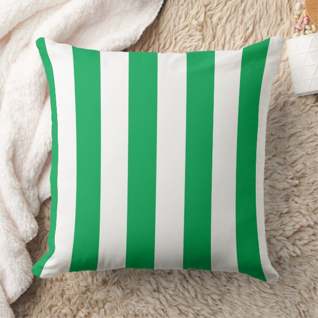 Green and White Cabana Stripes  Throw Pillow (Blanket)
