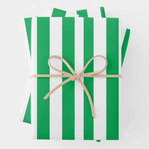 Green and White Cabana Stripes  Wrapping Paper Sheets