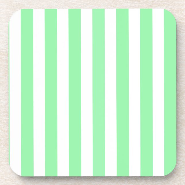 Green and white candy stripes beverage coaster (Front)
