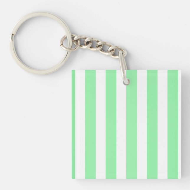 Green and white candy stripes keychain (Front)