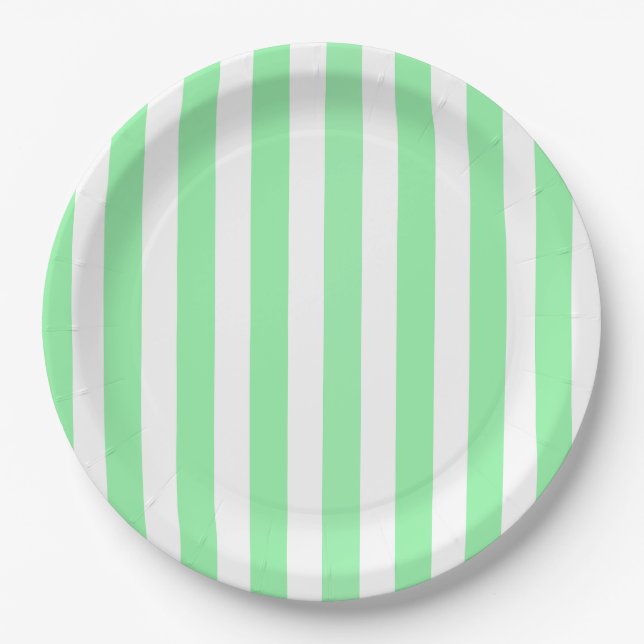 Green and white candy stripes paper plates (Front)