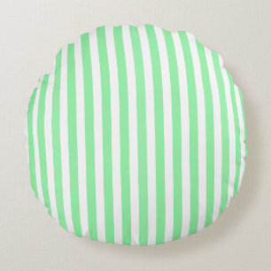 Green and white candy stripes round pillow