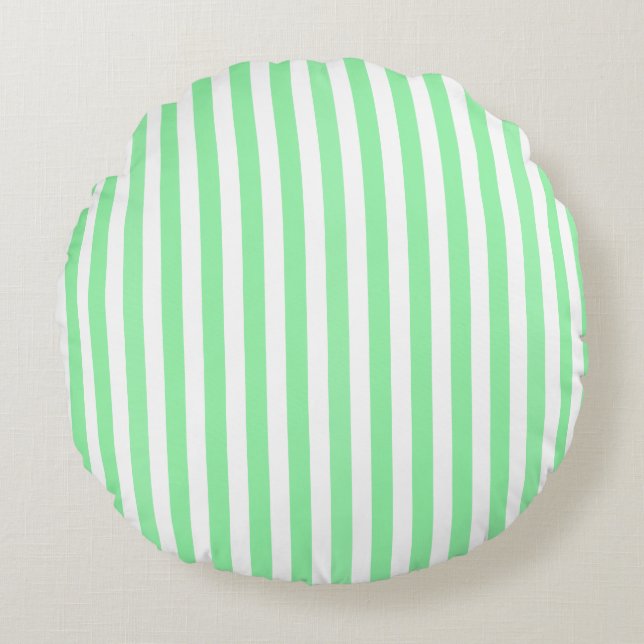 Green and white candy stripes round pillow (Front)