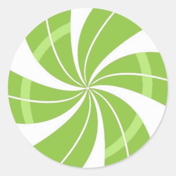 Green And White Candy Swirl  Peppermint Candy Classic Round Sticker by LangDesignShop at Zazzle