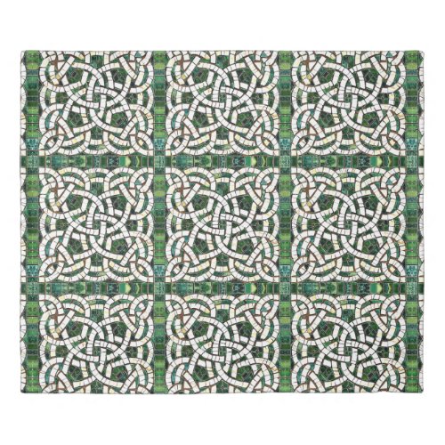 Green and White Celtic Knot Stone Mosaic Duvet Cover