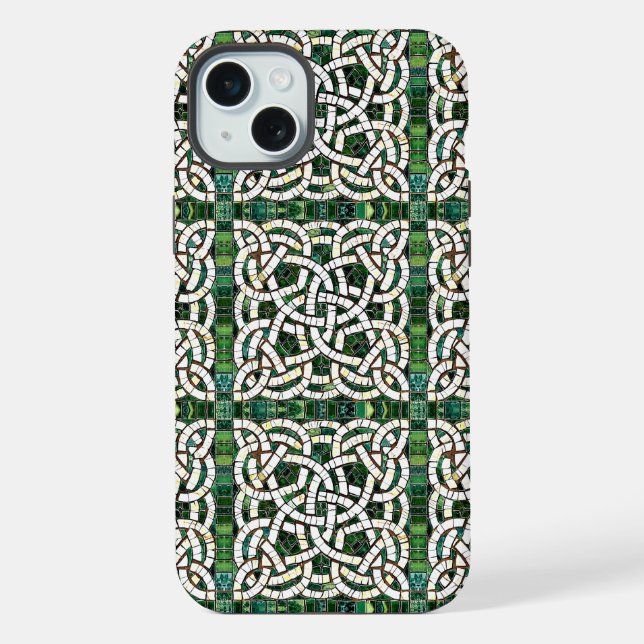 Green and White Celtic Knot Stone Mosaic iPhone Case (Back)