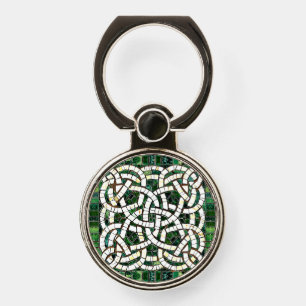 Green and White Celtic Knot Stone Mosaic Phone Ring Stand