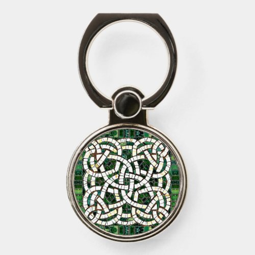 Green and White Celtic Knot Stone Mosaic Phone Ring Stand