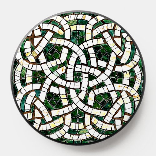 Green and White Celtic Knot Stone Mosaic PopSocket