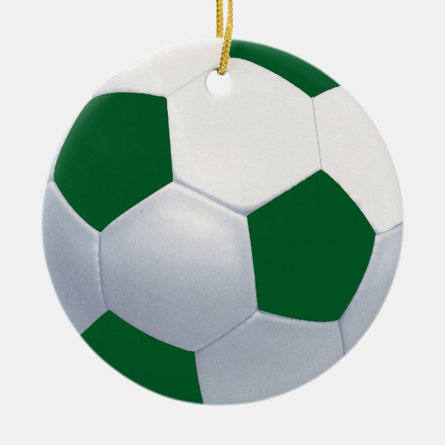 Green and White Ceramic Soccer Ball Ornament (Front)